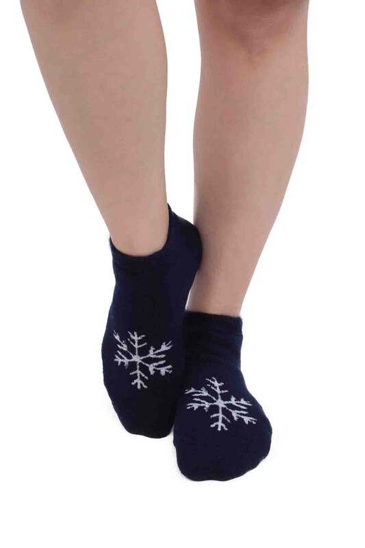 Kar Tanesi Desenli Kadın Termal Havlu Patik Çorap 3060 | Lacivert - Thumbnail