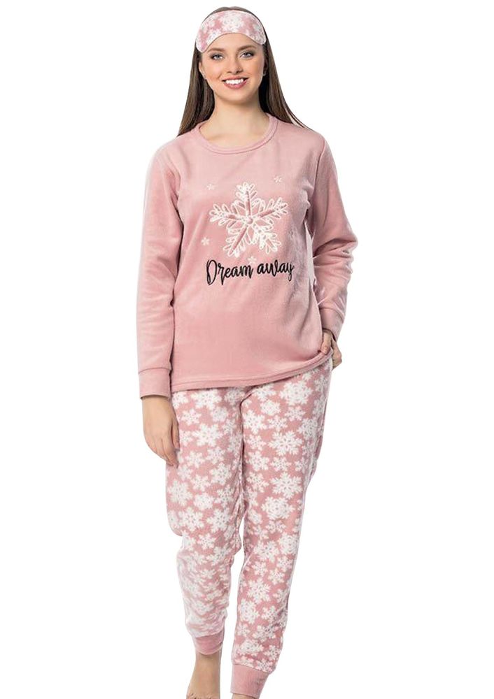 Snc Kar Tanesi Desenli Polar Pijama Takımı 7129 | Pembe