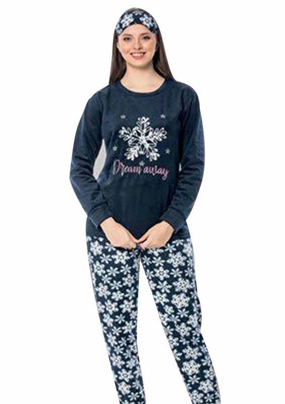 Комплект пижамы SNC из флиса со снежинками 7129-синий - Thumbnail