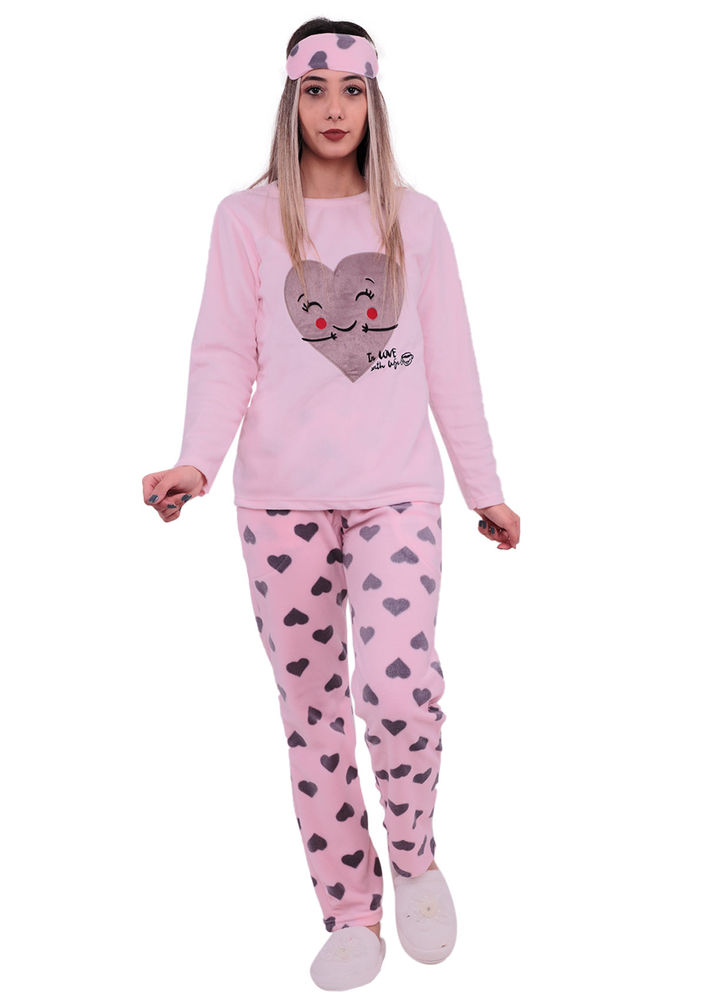 Snc Kalp Desenli Polar Pijama Takımı 7121 | Pembe