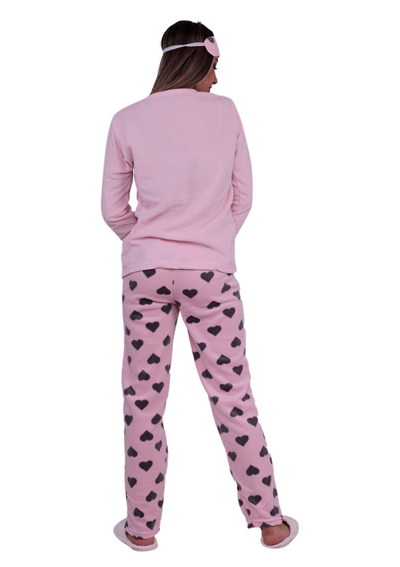 Комплект пижамы SNC из флиса с сердечками 7121-розовый - Thumbnail