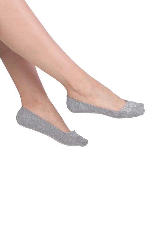Penti Cotton Lace Suba Babet Çorap | Gri - Thumbnail