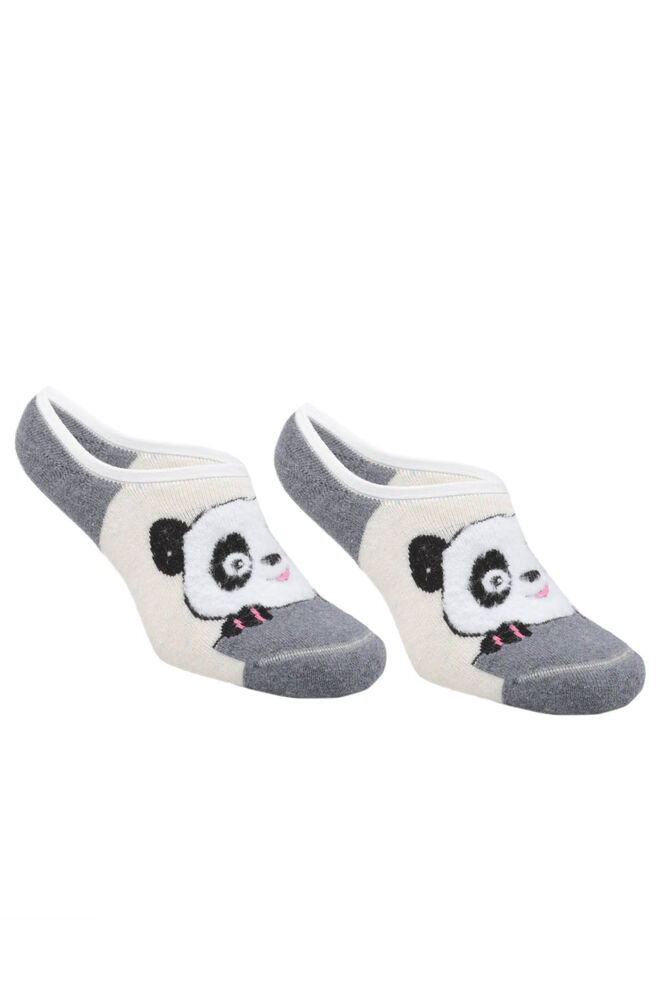Panda Desenli Kadın Havlu Babet Çorap | Bej