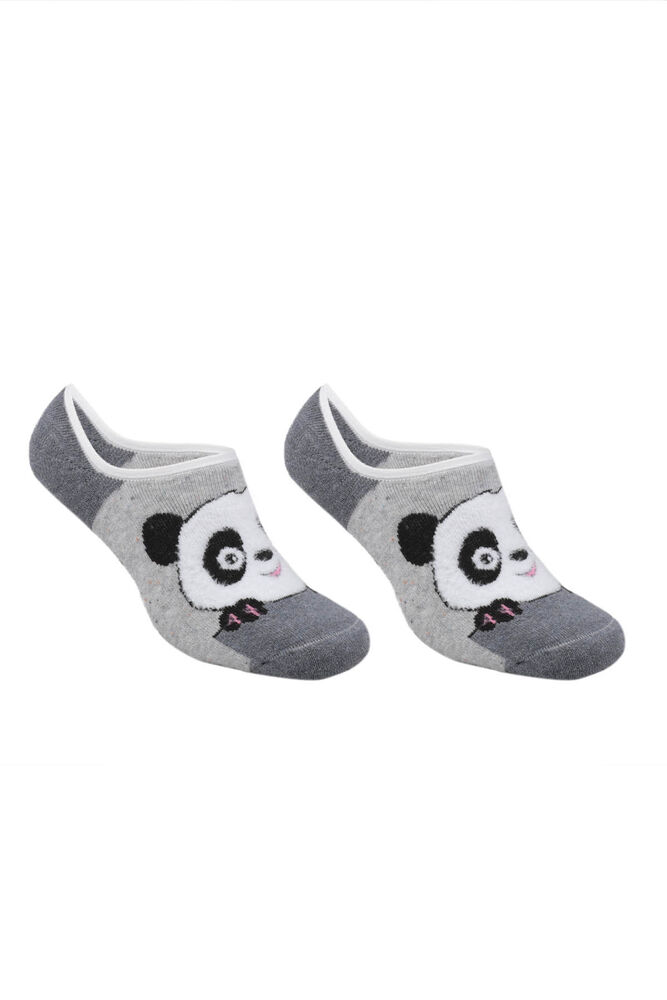Panda Desenli Kadın Havlu Babet Çorap | Gri