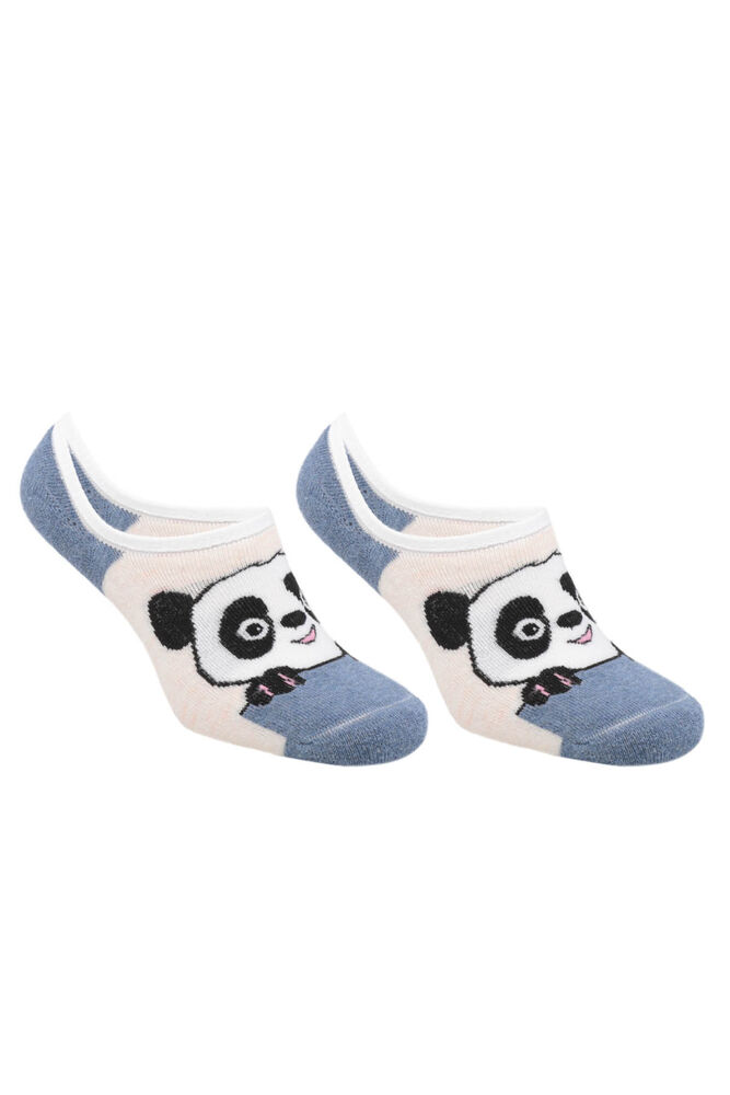 Panda Desenli Kadın Havlu Babet Çorap | Mavi Bej