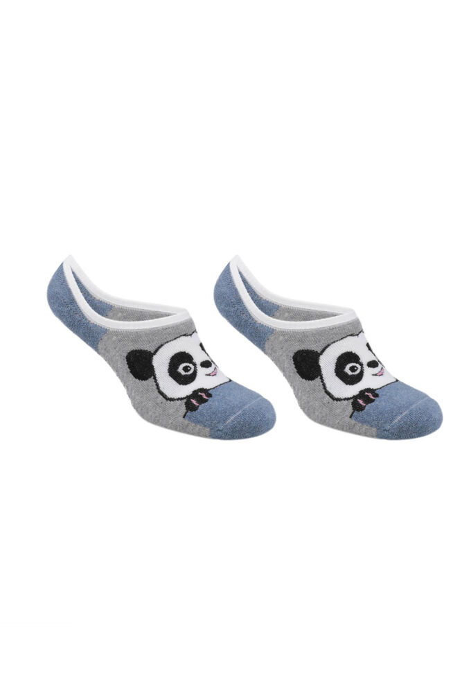 Panda Desenli Kadın Havlu Babet Çorap | Mavi Gri