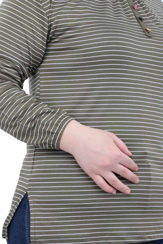 Düğmeli Uzun Kollu Kadın Bluz | Yeşil - Thumbnail