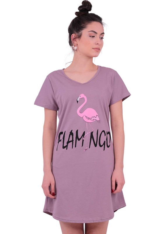 Snc Flamingo Desenli Kısa Kollu Gecelik 8041 | Vizon - Thumbnail