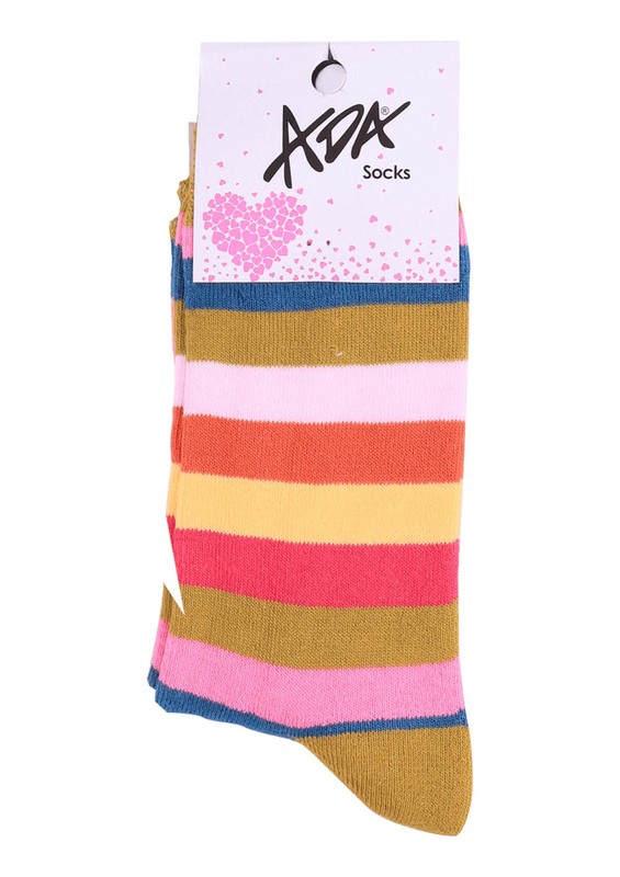 Ada Çizgili Renk Desenli Havlu Çorap 4122 | Yeşil - Thumbnail