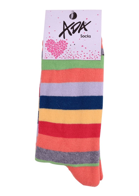 Ada Çizgili Renk Desenli Havlu Çorap 4122 | Somon - Thumbnail