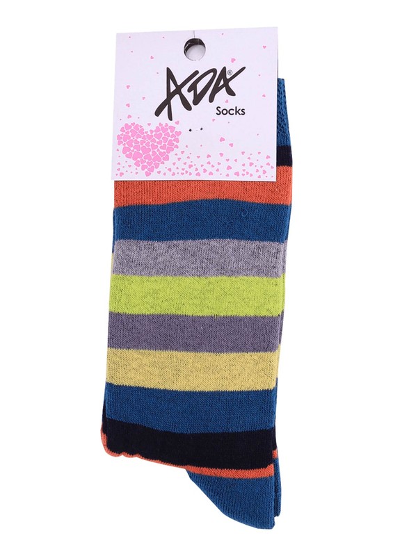 Ada Çizgili Renk Desenli Havlu Çorap 4122 | Petrol - Thumbnail