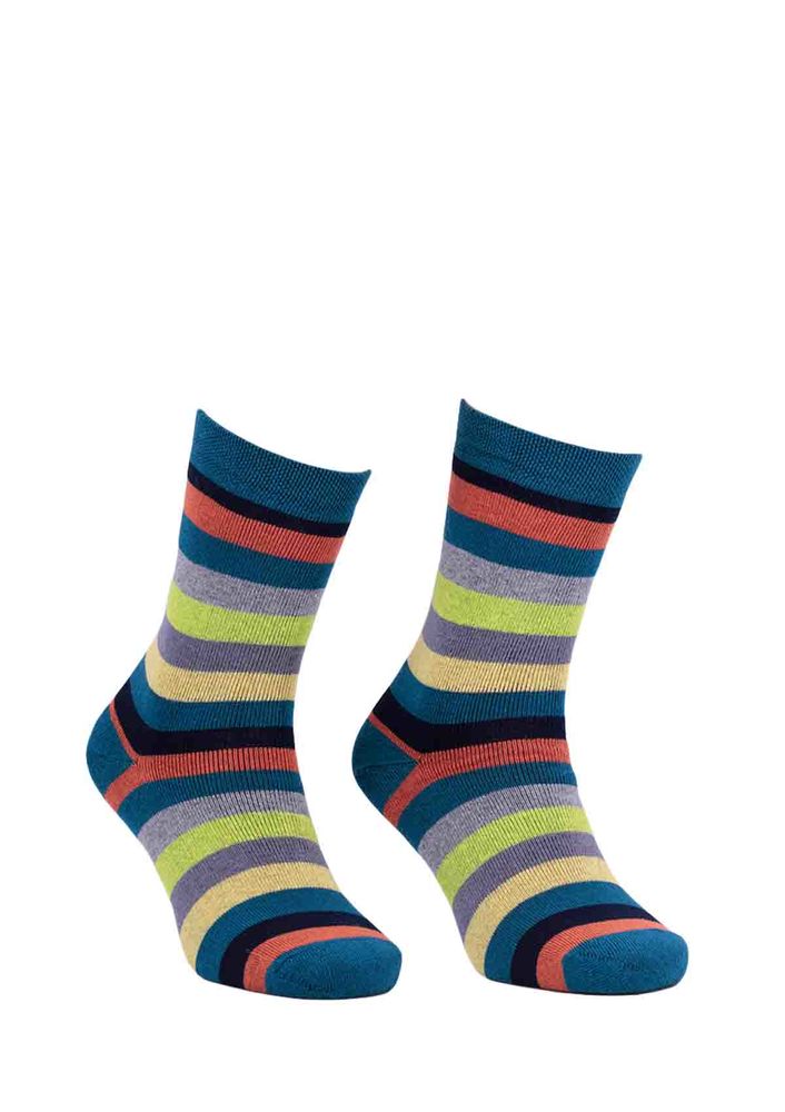 Ada Çizgili Renk Desenli Havlu Çorap 4122 | Petrol
