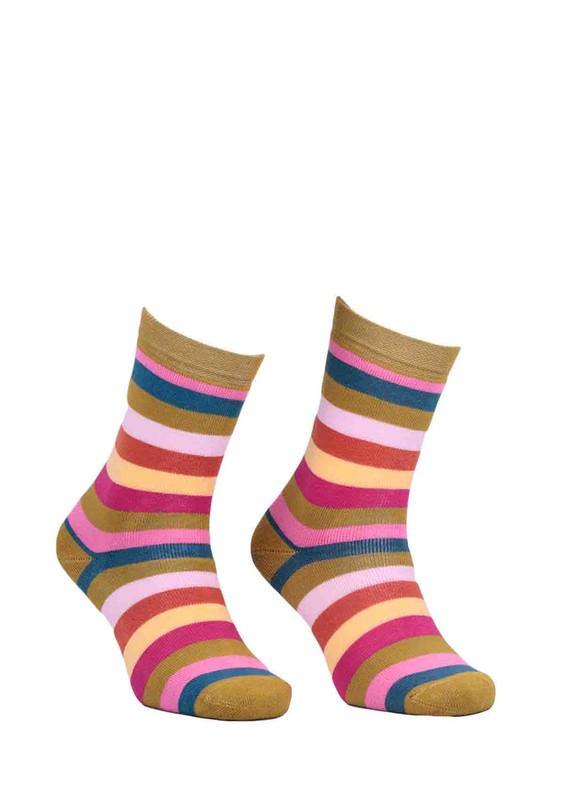 Ada Çizgili Renk Desenli Havlu Çorap 4122 | Yeşil - Thumbnail