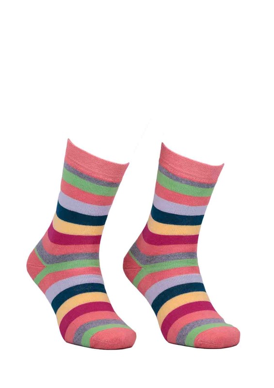 ADA - Ada Çizgili Renk Desenli Havlu Çorap 4122 | Somon