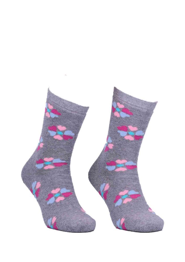 Ada Çiçekli Havlu Çorap 4203 | Gri