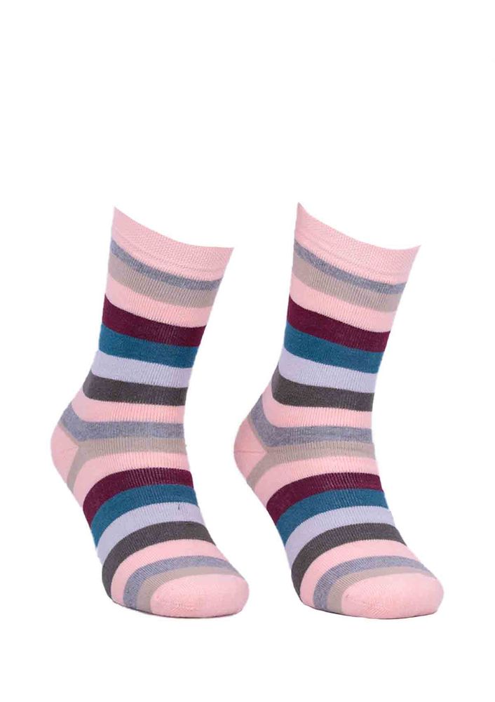 Ada Çizgili Renk Desenli Havlu Çorap 4122 | Pudra