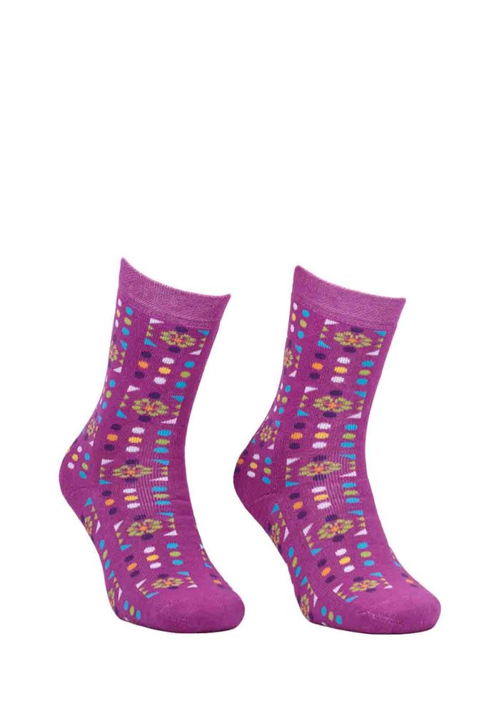 Ada Puantiyeli Desenli Havlu Çorap 4200 | Mürdüm