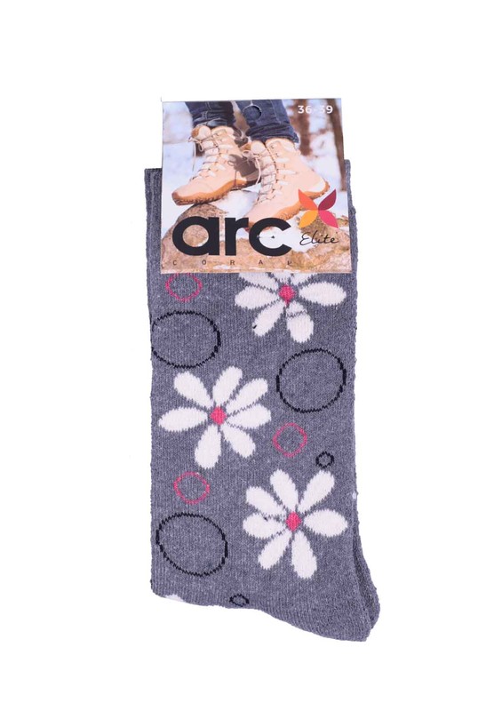 Arc Çiçekli Havlu Çorap 212 | Gri - Thumbnail