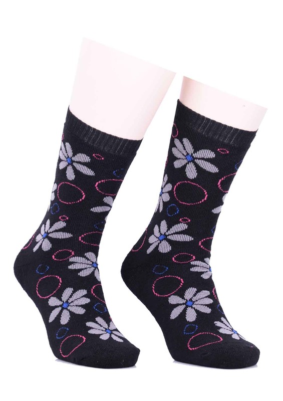Arc Çiçekli Havlu Çorap 212 | Siyah - Thumbnail