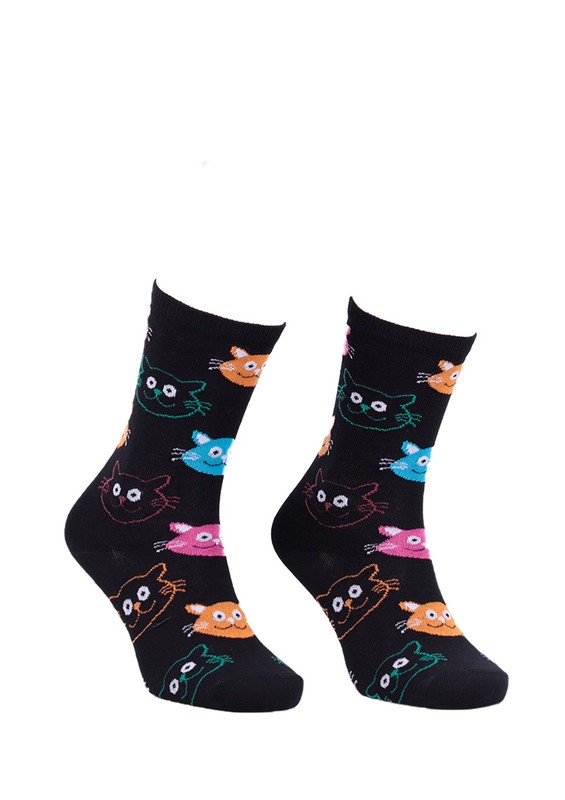 AYTUĞ - Aytuğ Kedi Desenli Kadın Çorap 2432 | Siyah