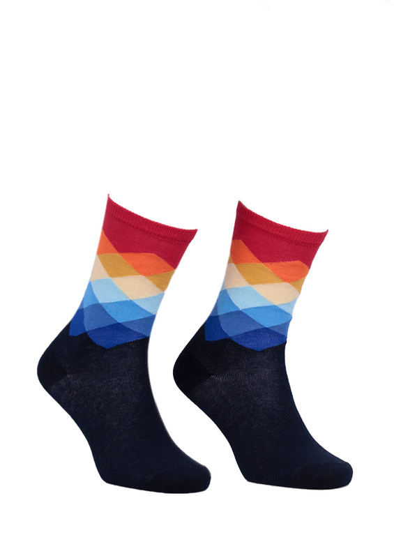 Aytuğ Baklava Desenli Renkli Kadın Çorap 2432 | Lacivert - Thumbnail