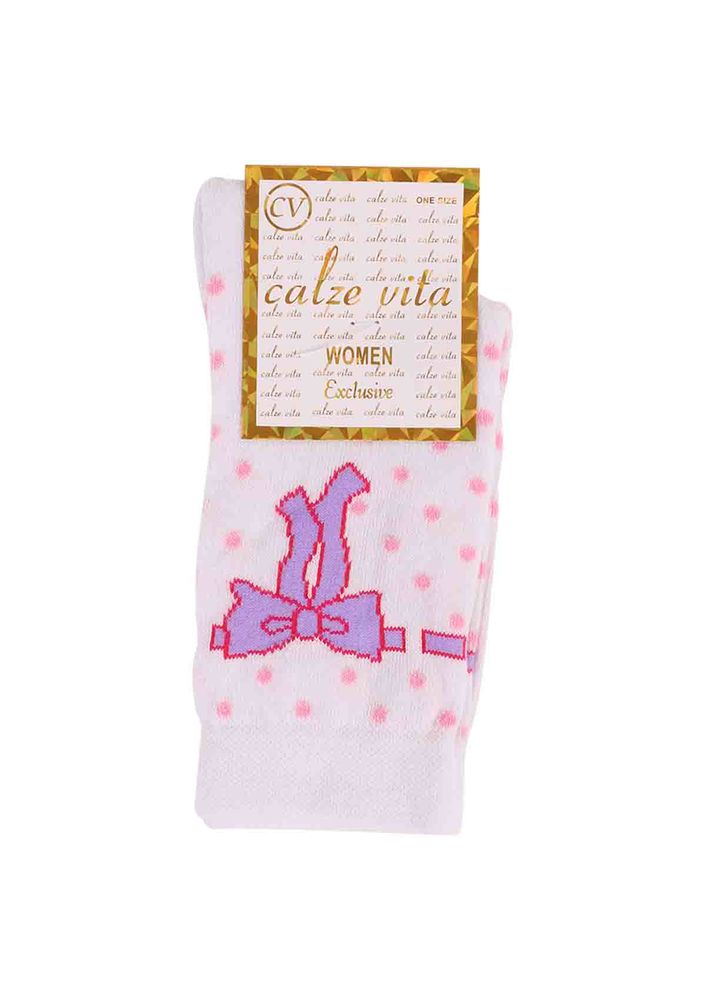 Calze Vita Puantiyeli Kurdele Desenli Çorap 345 | Beyaz