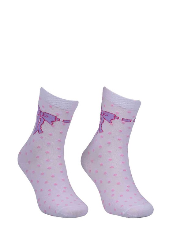CALZE VİTA - Calze Vita Puantiyeli Kurdele Desenli Çorap 345 | Beyaz
