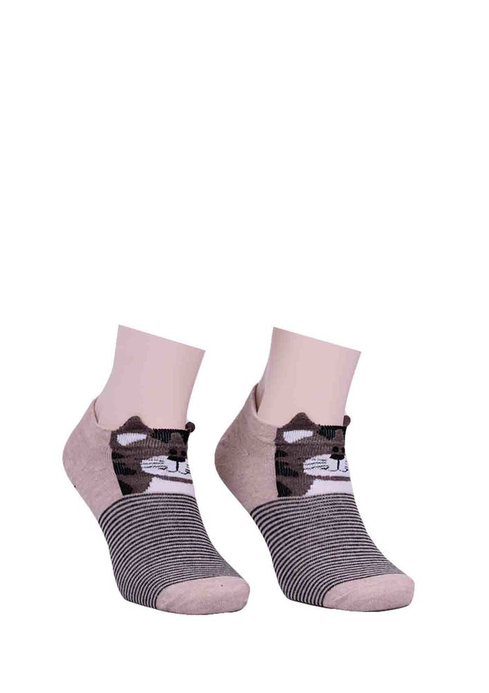Calze Vita Çizgili Baskılı Kulaklı Çorap 336 | Kahverengi