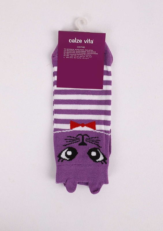 Calze Vita Kulaklı Desenli Çorap 340 | Lila - Thumbnail