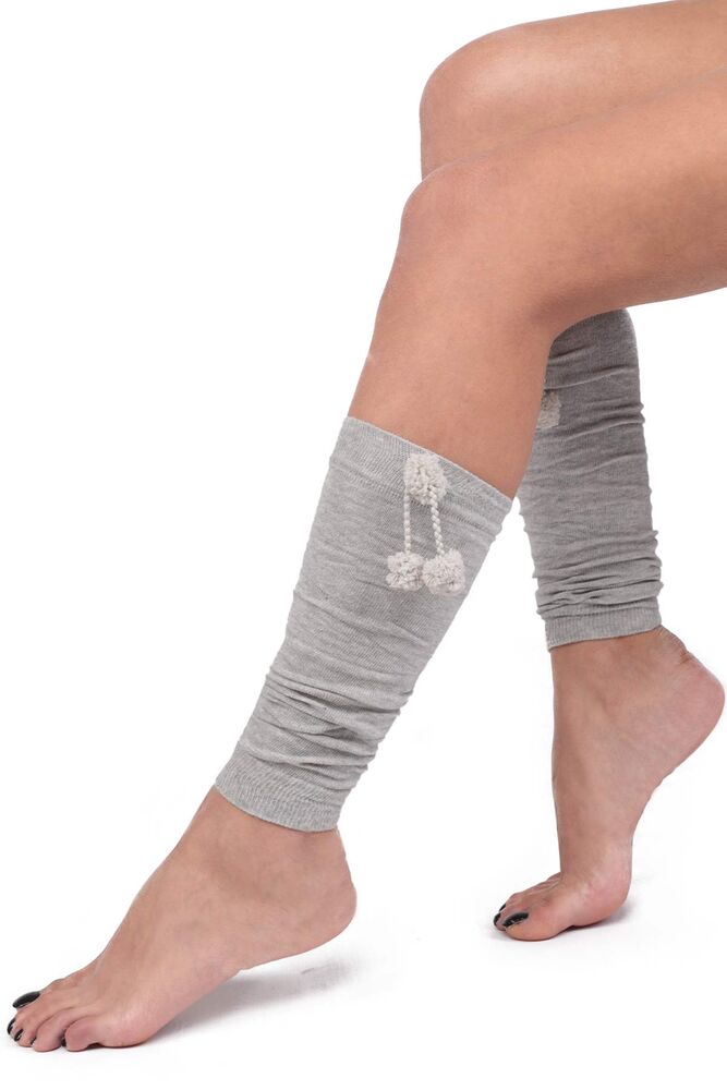 Kadın Ponponlu Tozluk Çorap | Gri