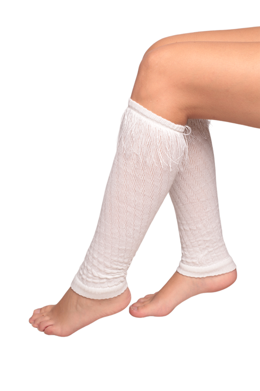 POLAINAS - Kadın Püskül Detaylı Tozluk Çorap | Beyaz