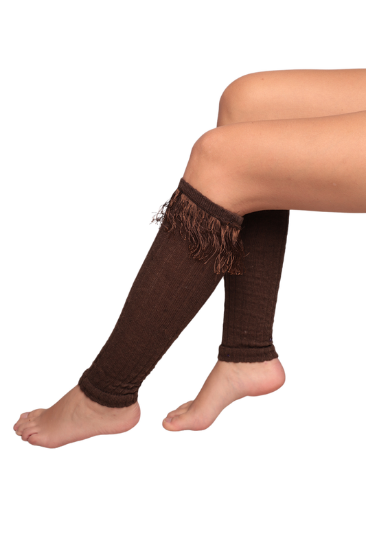 POLAINAS - Kadın Püskül Detaylı Tozluk Çorap | Kahverengi
