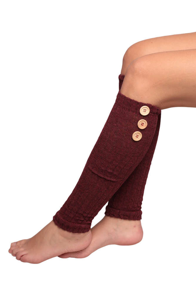Kadın Düğmeli Tozluk Çorap | Bordo