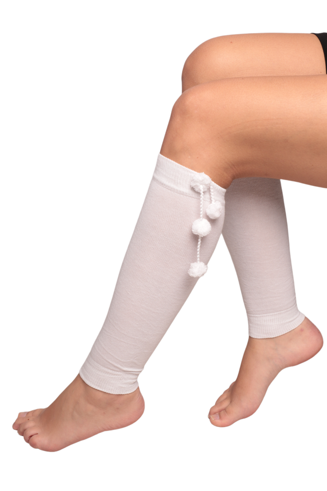 Kadın Ponponlu Tozluk Çorap | Beyaz