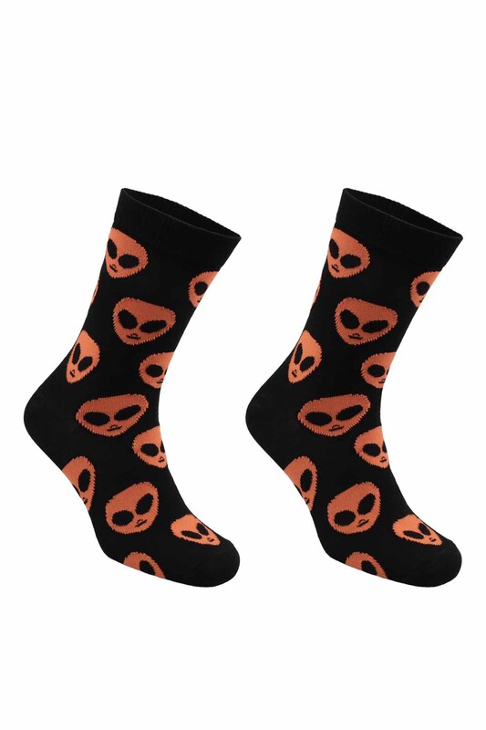 RETRO - Uzaylı Desenli Çorap | Turuncu