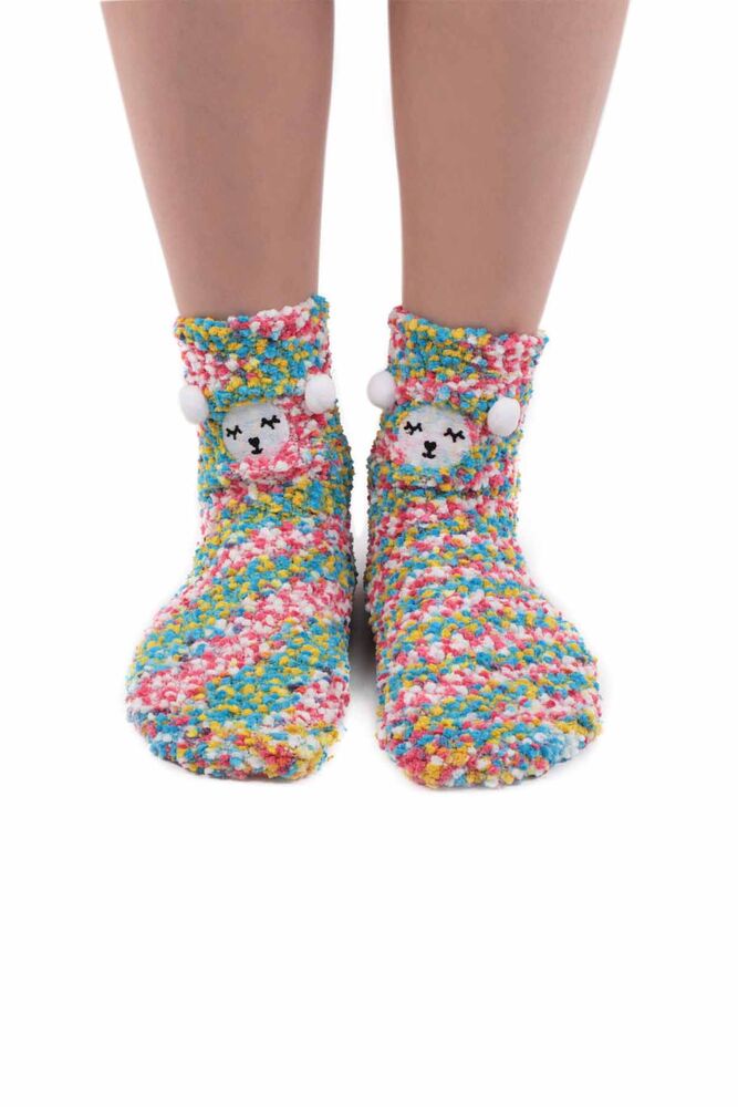 Sahab Kadın Ayıcık Desenli Peluş Çorap 48900 | Çok Renkli