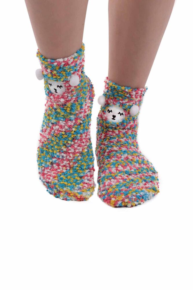 Sahab Kadın Ayıcık Desenli Peluş Çorap 48900 | Çok Renkli