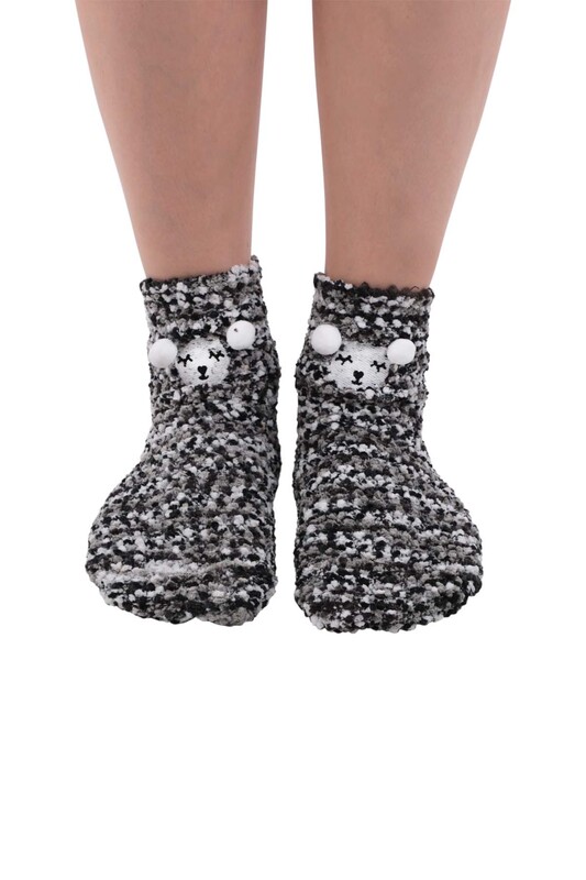 SAHAB - Sahab Kadın Ayıcık Desenli Peluş Çorap 48900 | Siyah