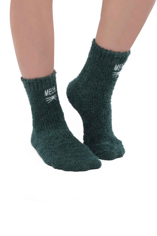 Kadın Nakışlı Peluş Çorap 48400 | Yeşil - Thumbnail