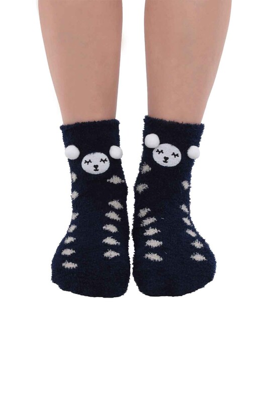 Ayıcık Nakışlı Kadın Pelüş Çorap 47100 | Lacivert - Thumbnail