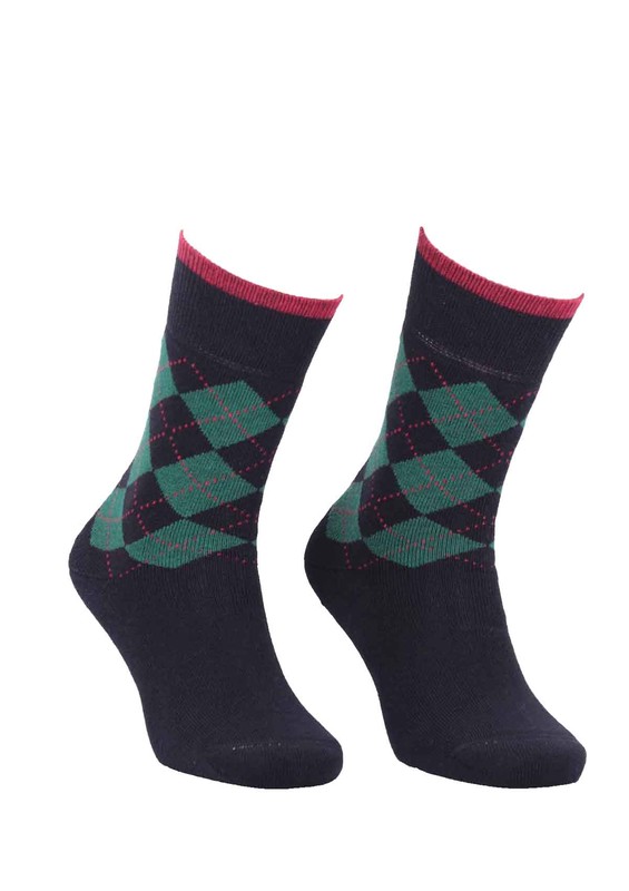 Simisso Baklava Desenli Havlu Çorap | Siyah - Thumbnail