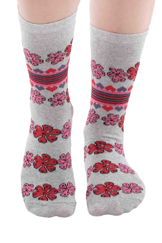 Kadın Desenli Çorap 101 | Gri - Thumbnail