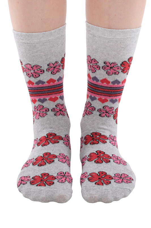 Kadın Desenli Çorap 101 | Gri - Thumbnail