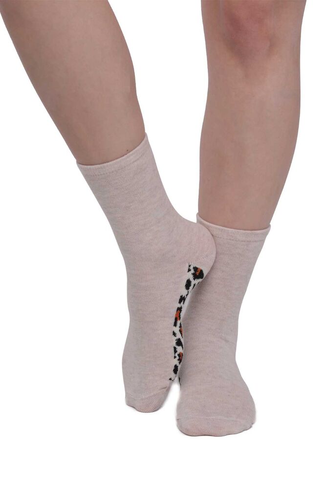 Leopar Desenli Kadın Soket Çorap | Krem