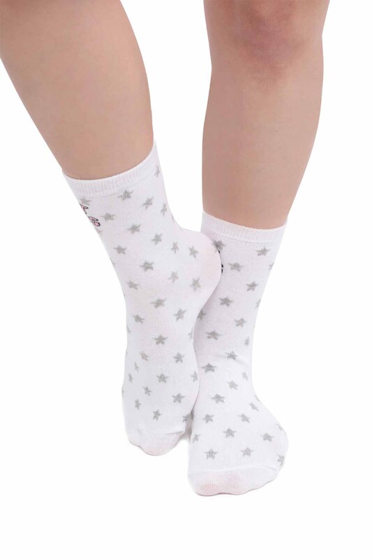 SİMİSSO - Yıldız Desenli Kadın Çorap | Beyaz