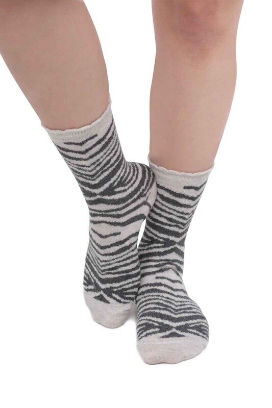 SİMİSSO - Zebra Desenli Kadın Çorap | Krem