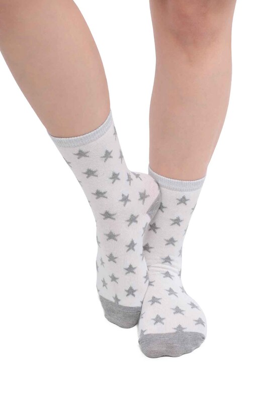 SİMİSSO - Yıldız Baskılı Kadın Çorap | Beyaz