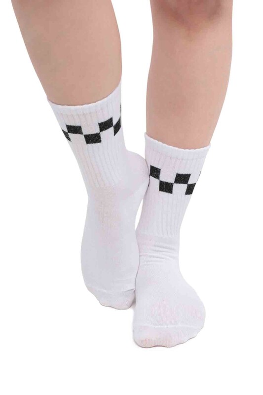 SİMİSSO - Kare Desenli Kadın Çorap | Beyaz