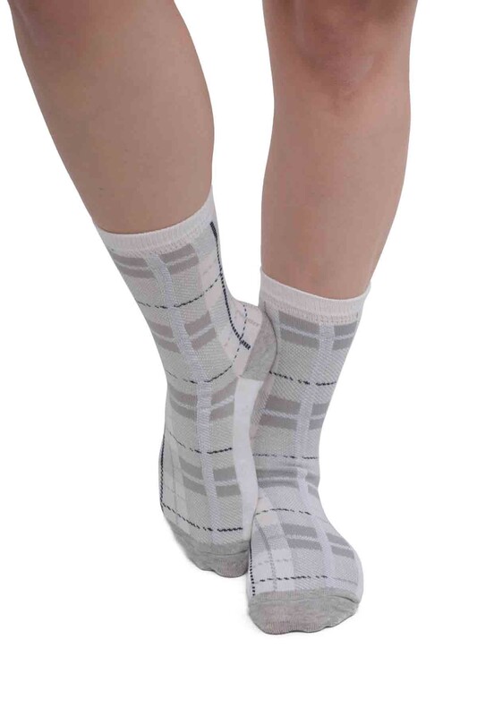 SİMİSSO - Kare Desenli Kadın Soket Çorap | Beyaz
