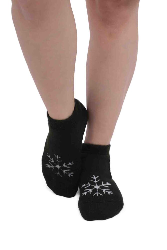 Kar Tanesi Desenli Kadın Termal Havlu Patik Çorap 3060 | Haki